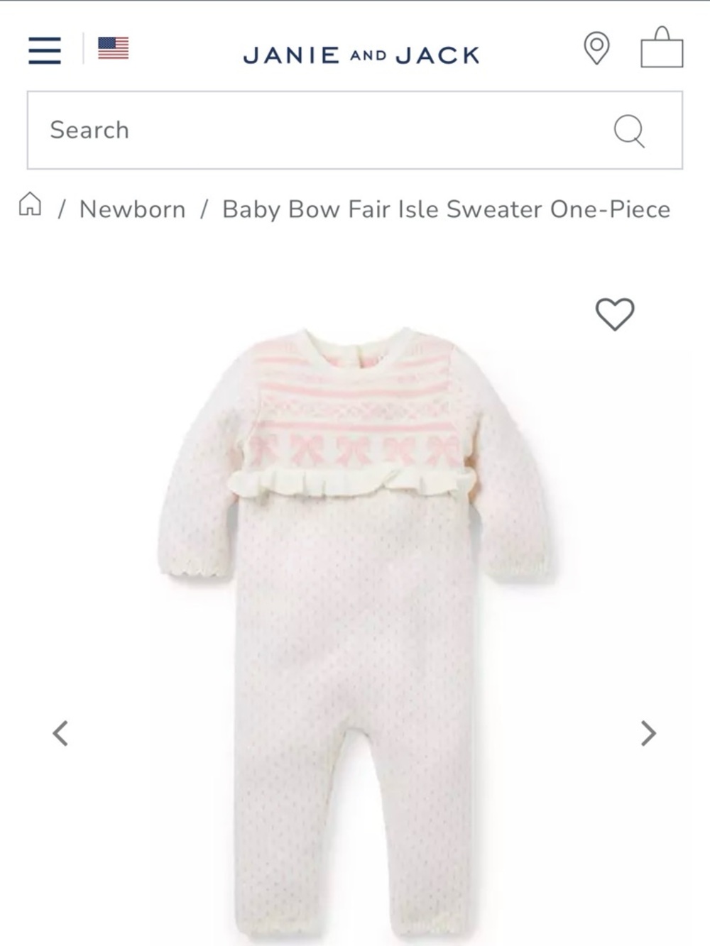 NWT- Janie and Jack Baby Baby Bow Fair Isle Sweater One-Piece-0-3M